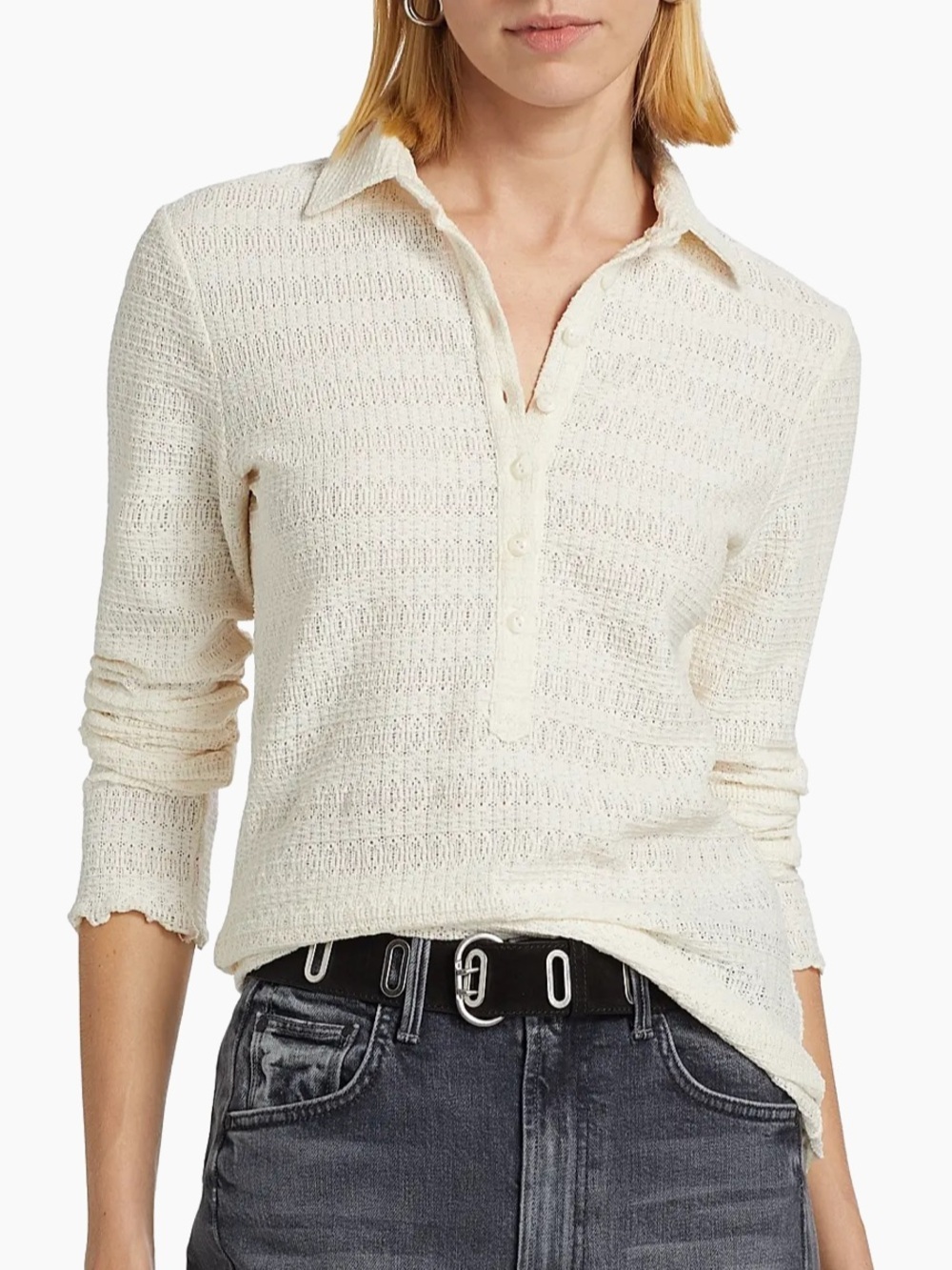 Rag & Bone Julia Pointelle-Knit Top in Ivory
